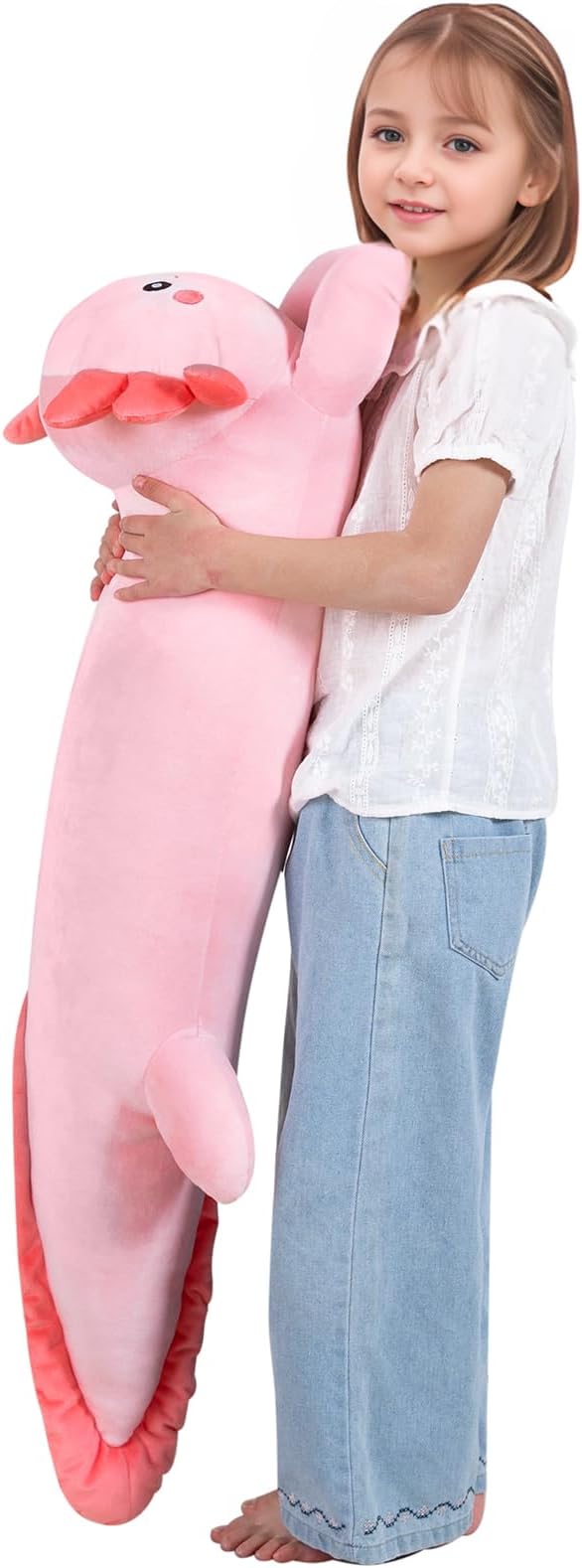 40'' Large Axolotl Plush Stuffed Animal, Axolotl Pink Long Pillow Toy, Giant Soft Stuffed Salamander Plushies Gift for Kids Boys Girls, Birthday