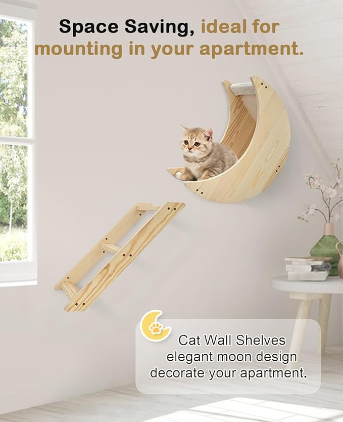 Cat Wall Shelves, Cat Shelves for Wall with Step, Wall Mounted Cat Furniture, Cat Wall Furniture for Climbing, Sleeping and Playing, Cat Wall Steps for Indoor Cats or Kitty