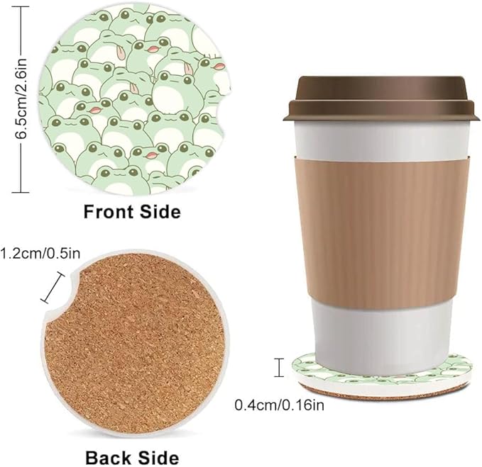 Absorbent Car Cupholder Coaster 2 Pack, Cute Car Coasters with a Finger Notch for Women & Men,2.56" Ceramic Stone & Non-Scratch Cork Base Drink Coasters, Cute Auto Accessories Gifts