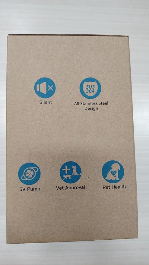 AOOGITF Cat Water Fountain + 6 Filters + 3 Sponges, 304 Stainless Steel Pet Water Fountain, 24 Hours Keep The Water Clean, 74oz Capacity, Ultra-Quiet, No Sputter, Compact, Easy Cleaning