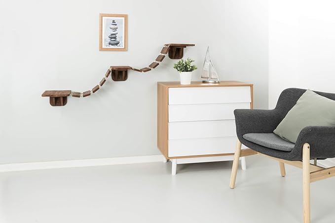 TRIXIE Wall Mount Cat Bridge, Three Platforms Linked by Bridge, Brown