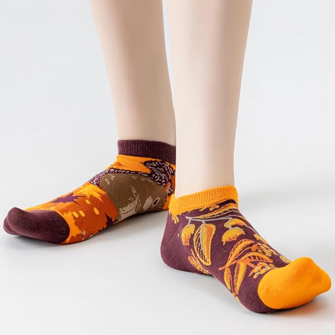 2 Pairs Funny Cartoon Animal Print Cotton Ankle Socks for Women Teens