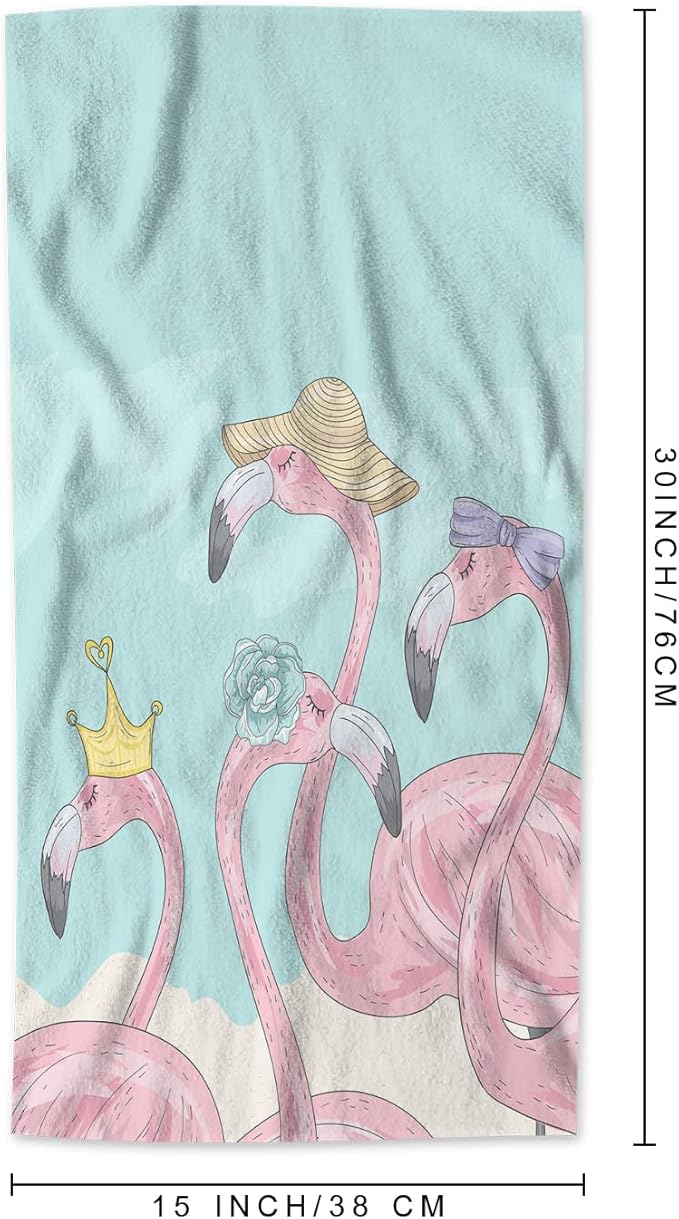 AOYEGO Pink Flamingo Towels Summer Tropical Birds with Flower Crown Bow Tie Hat Bathroom Kitchen Hand Towels Beach Bath Face Towels for Yoga Swim Golf 15x30 Inch