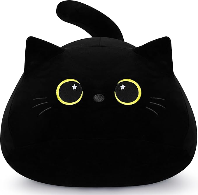 Auspicious beginning 19'' Black Cat Plush- Giant Black Cat Stuffed Animal, Large Soft Plushie Kawaii Plushies with Star Eyes Body Pillow, Soft Stuffed Animal Toys Christmas BirthdayGifts for Kids