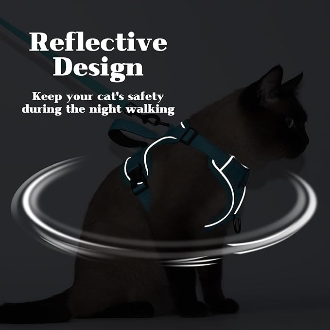 Cat Harness and Leash Set Escape Proof Adjustable Tactical Vest Breathable Kitten Harness with Handle for Walking Reflective Strips Jacket for Dark Night