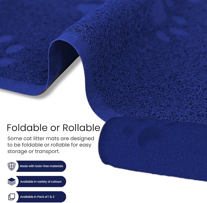 Andalus Large Cat Litter Mat, Pack of 1 - Waterproof, Non-Slip & Easy to Clean Cat Litter Box Mat for Extra Efficient Pet Litter-Trapping, Blue (30” X 18”)