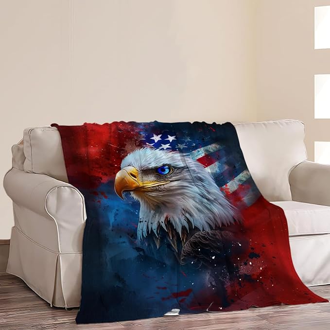 American Flag Bald Eagle Throw Blanket Patriotic Print Blankets Gifts Couch Sofa Bed Stuff Decor Soft Cozy Fleece Plush Flannel Bedding for Lover Men Women Adults 40"x50"