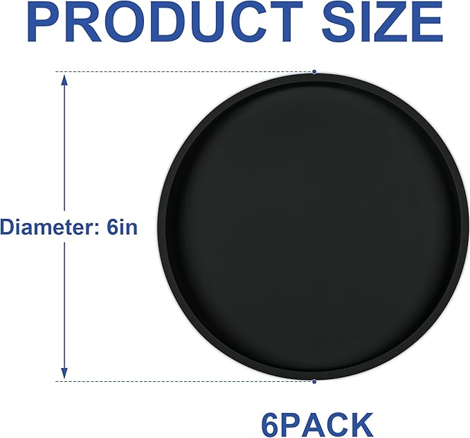 Arespark Pet Silicone Food Mat, Set of 6 Nonslip Waterproof Feeding Bowl Mat with Raised Edges for Food and Water Prevent Spills, Round Eating Tray for Dog Cat Puppy Kitten, 6'' x 6''