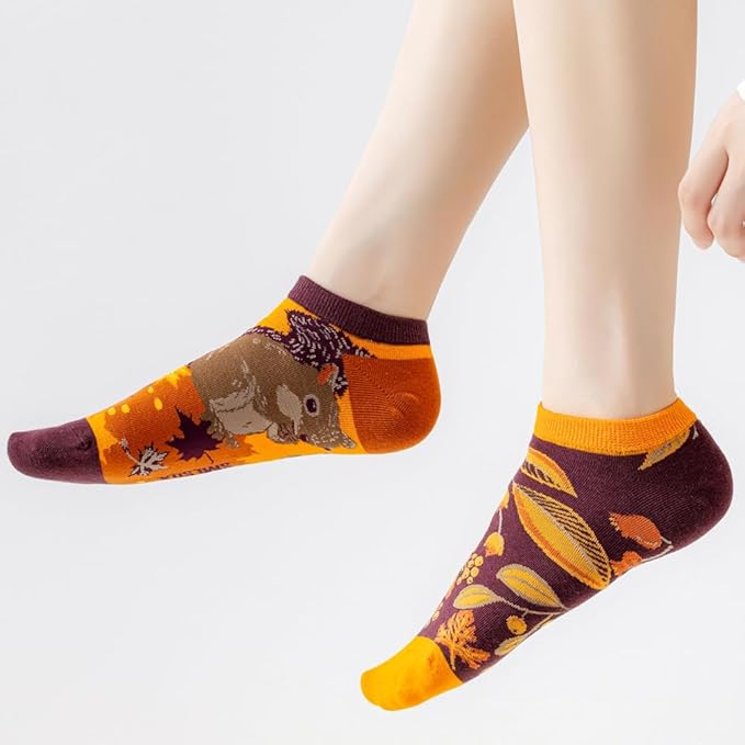 2 Pairs Funny Cartoon Animal Print Cotton Ankle Socks for Women Teens