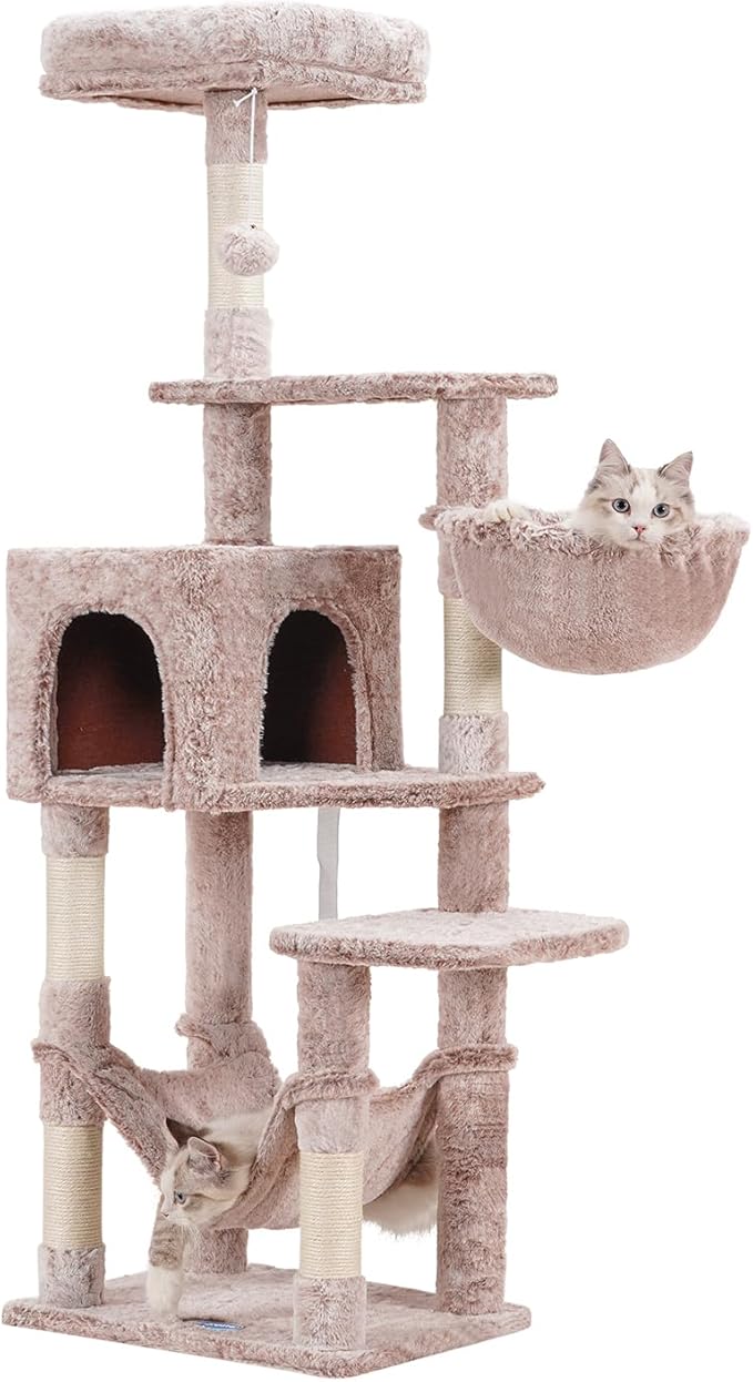 Hey-brother Cat Tree with Large Hammock, Multi-Level Cat Tower for Indoor Cats, Cat Condo with Sisal-Covered Scratching Posts and Top Perch, Muchroom MPJ050MU