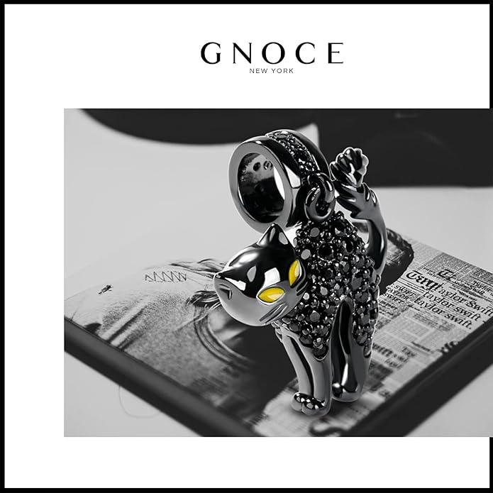 GNOCE Black Cat Charm 925 Sterling Silver Naughty Cat Pendant Charms for Bracelet/Necklace Jewelry Gift for Women