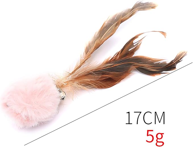 2 Pcs Cat Toys Interactive Refill Replacement Feather Pack Furry Tail Butterfly Dragonfly Fish Mouse Caterpillar Worm Birds Feathers for Kitten Cats, 21 Variety Styles CT15B-Rabbit Pink