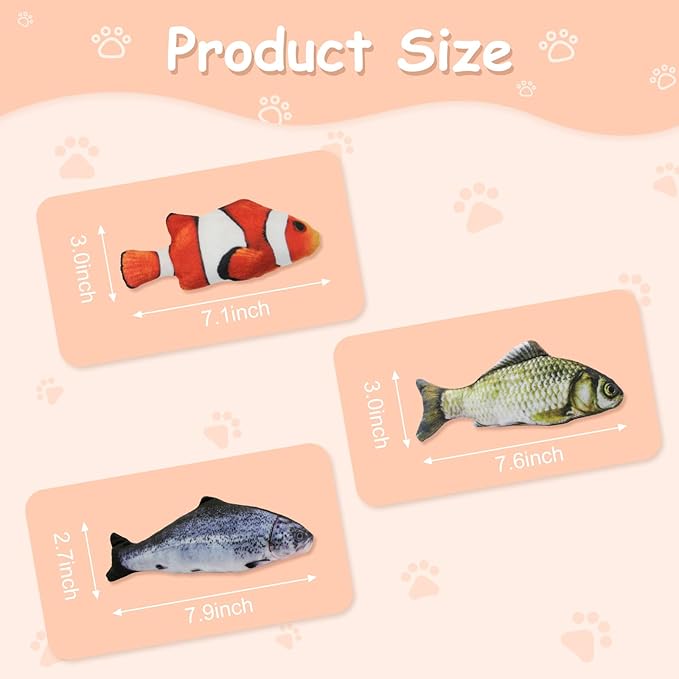 Andiker Cat Interactive Toys (3Pcs), Cotton Filled Catnip Fish-Shaped Toys for Indoor Cats, Cat Toy Set for All Breed Sizes