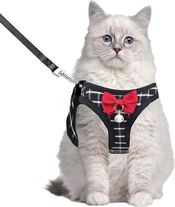 Cat Leash and Harness Set,Breathable Dog Harness,Pet Harness,Adjustable Mesh cat Harness and Leash Escape Proof for Puppy Cat Rabbit (Black, L)