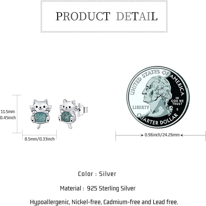 925 Sterling Silver Cat Earrings Cute Animal Kitten Stud Earrings cat Jewelry Gifts for Women Girls Hypoallergenic Earrings for Sensitive Ears