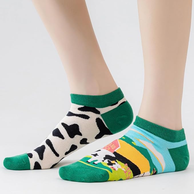 2 Pairs Funny Cartoon Animal Print Cotton Ankle Socks for Women Teens