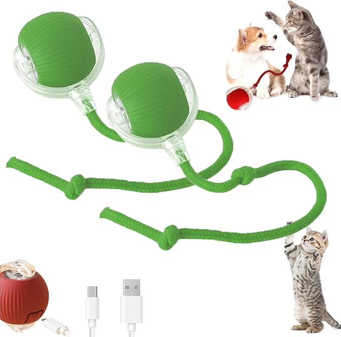 2PC Interactive Dog Toys,Interactive Dog Ball Electric Dog Ball Toy Rollie Pet Cat Toy Interactive Rolling Ball Cat Toy 360° Automatic Rolling Toy Ball for Dog/Cat (Green+Green)