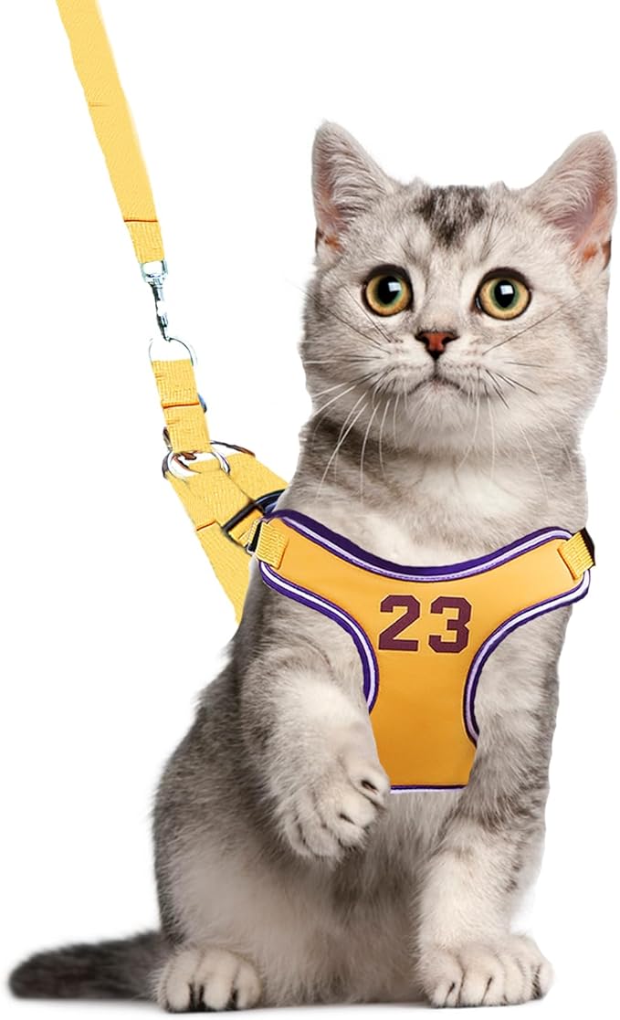 Dog Harness-Escape Proof Sporty Style Dog Harness -Adjustable Reflective Number Dogs Vest with Outdoor Pet Leash, Easy Control for Small,Medium Breeds (Yellow,XS)