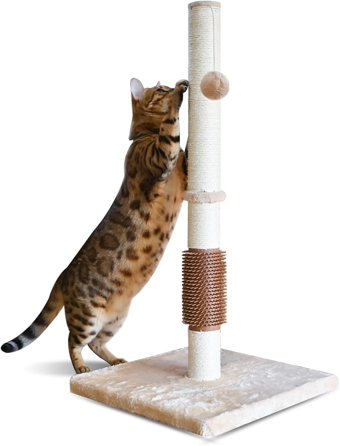 KINGROCK Tall Cat Scratching Posts for Indoor Cats,Cat Scratching Post with Plush Toys for Kittens or Smaller Cats,Premium Sisal Post for Cats at All Ages with Reinforced Stable Base