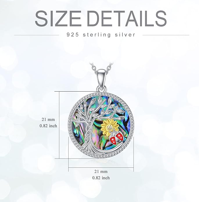TOUPOP Tree of Life Animal Necklace 925 Sterling Silver Crystal/Abalone Shell Animal Pendant Jewelry Birthday Mothers Day Gifts for Women Mom Wife Her