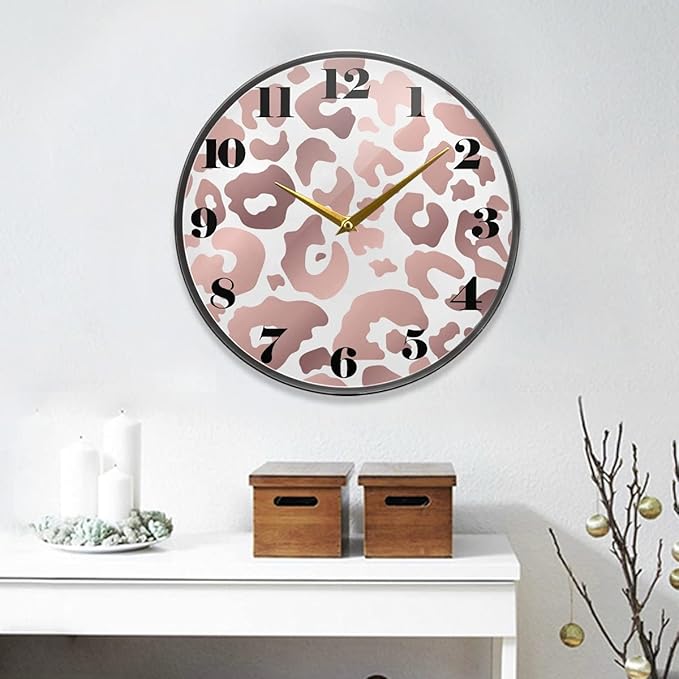 ALAZA Rose Gold Leopard Cheetah Print Wall Clock Battery Operated Silent Non Ticking Clocks for Living Room Decor 12 Inch / 9.5 Inch