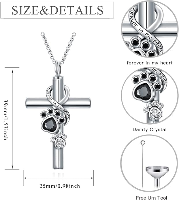 Cross Urn Necklace for Ashes 925 Sterling Silver Cremation Jewelry with Funnel Filler Kit Ashes Necklace for Human Women Girl Pets