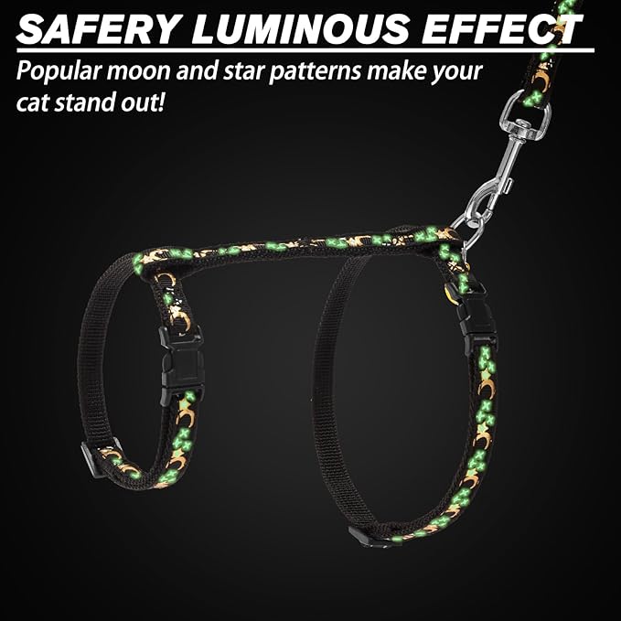 Cat Harness and Leash Set - Escape Proof Adjustable for Outdoor Walking with Safety Buckle for Small Animals Glow in The Dark