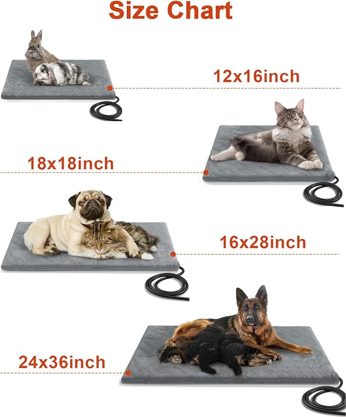 Pet Heating Pad,Extremely Waterproof Heated Cat Dog Bed Outdoor & Indoor,Multi-Size Heated Dog Cat Blanket Mat,Pet Heater Warmer for Cat Dog House Whelping Box(Grey,M-17.7" Lx17.7 W)