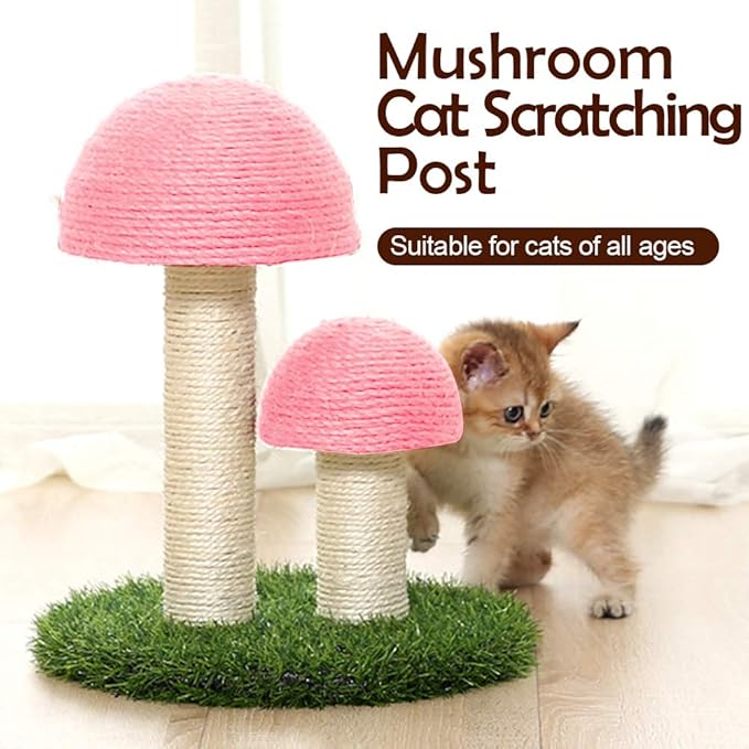 PowerKing Mushroom Cat Scratching Post, 15 x12 Inches Claw Scratching Post for Kitty, Natural Sisal Cat Scratchers Pole, Cat Interactive Toys, Cat Tree Tower (Pink)