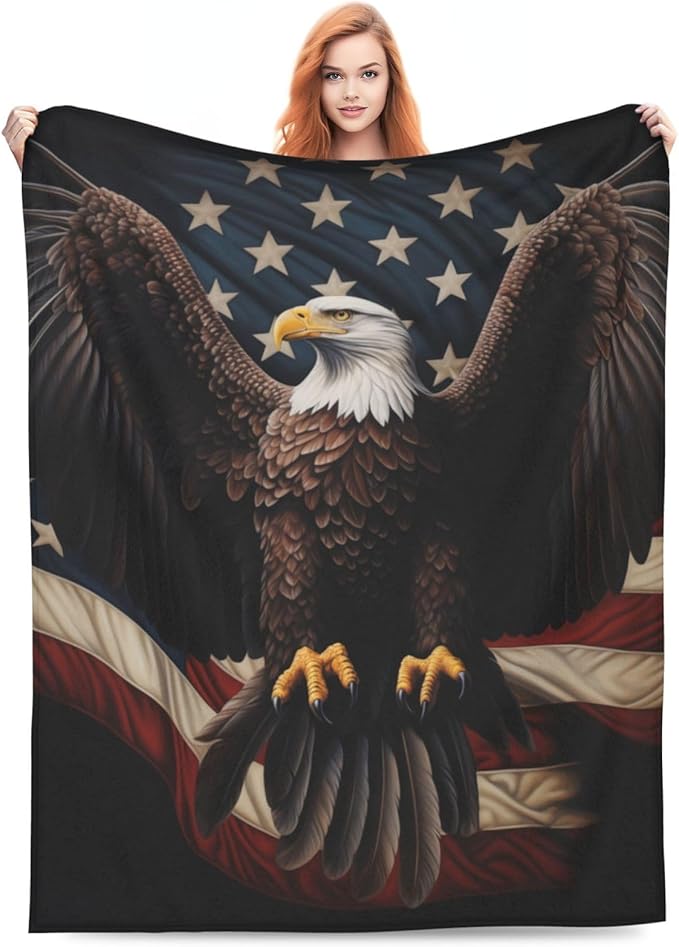 American Eagle Flag Blanket Gfits for Women Men Kids Bald Eagle Flannel Throw Blankets Soft Fuzzy Lightweight for Home Decor Couch Bed Sofa 50x40 Inches