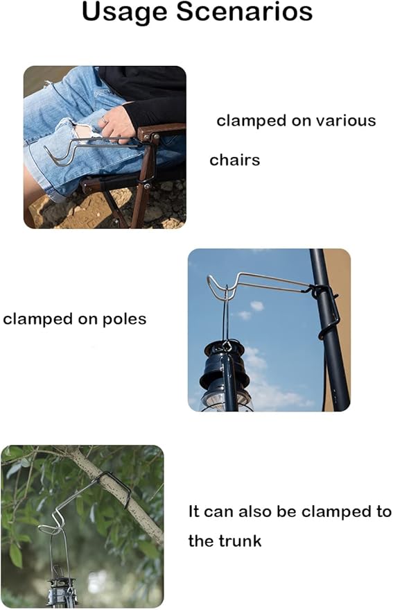 2Pack Camping Hook Hanger Stainless Steel lamp Hanger Stand Camping Lantern Hook Non-Slip Lamp Hanger