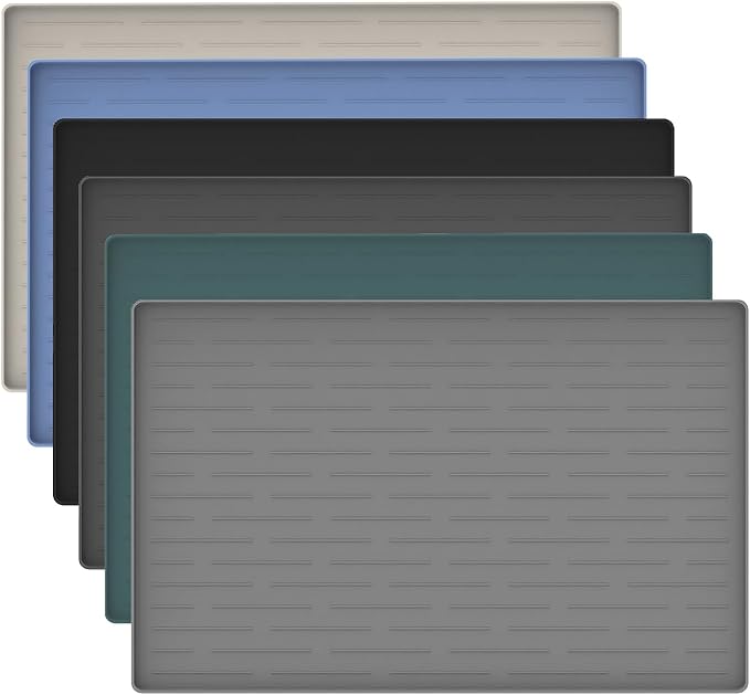 24"x16" Silicone Dog Food Mat with Raised Edges, Waterproof Non-Slip Pet Feeding Mat for Food & Water, Thick Durable Placemat for Cats and Dogs, Easy to Clean, Light Gray