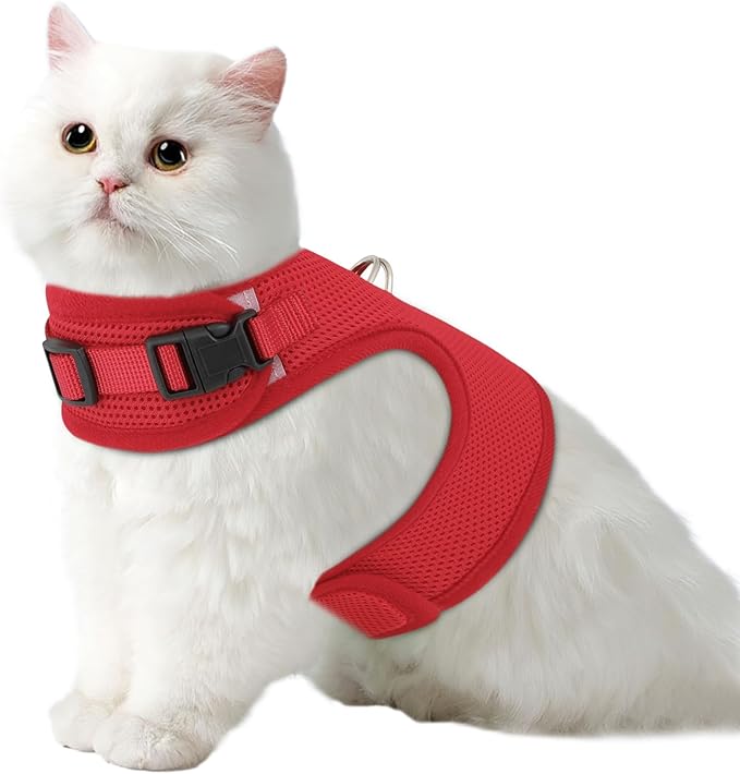 MoNiBloom Soft Cat Harness for Walking Escape Proof and Travel, Kitten Adjustable Breathable Vest Harness - Red, L
