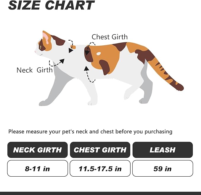 Cat Harness and Leash Set Escape Proof for Walking, Adjustable Cute Kitten Harness Leash with Airtag Holder for Small Large Cats, Lightweight Soft Walking Travel Harness (Black)