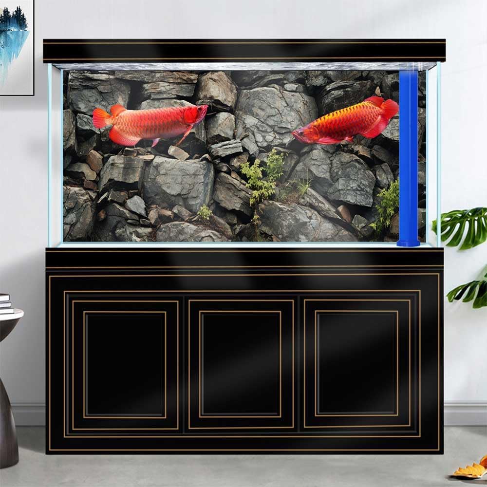 36X20IN Stone Aquarium Background, Rock Fish Tank Background, Natural Rocky Glass Terrarium Background with 8 EVA Double-Sided Tape