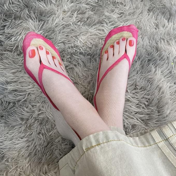 3D Manicure Print Socks Funny Flip Flop Socks 3D Pattern Socks Sandal Socks Low Cut Ankle Silly Socks- A Gag Gift