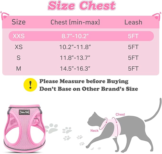 Cat Harness and Leash for Walking Escape Proof, Adjustable Kitten Vest Harness Reflective Soft Mesh Puppy Harness for Outdoor, Comfort Fit, Easy to Control (NPink, XXS)