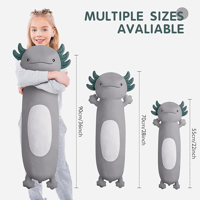 22 inch Cute Giant Grey Axolotl Plush Soft Body Pillow, Large Axolotl Stuffed Animals Toy, Squishy Plushies Gifts for Kids Boys Girls Birthday