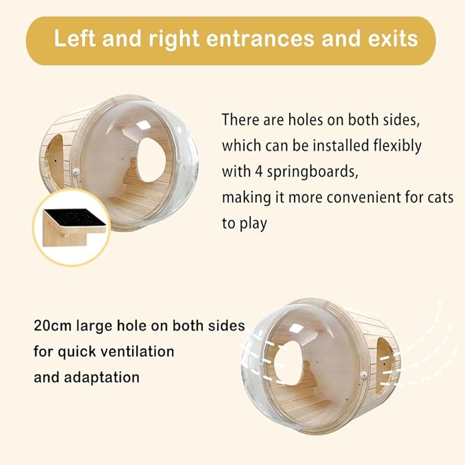 Wall-Mounted Cat Bed Furniture Round Space Capsule Acrylic Cat Perch Steps Cat Wooden Shelf Cat Lover Gift Cat Tree Tower-Side Stripe Style-1