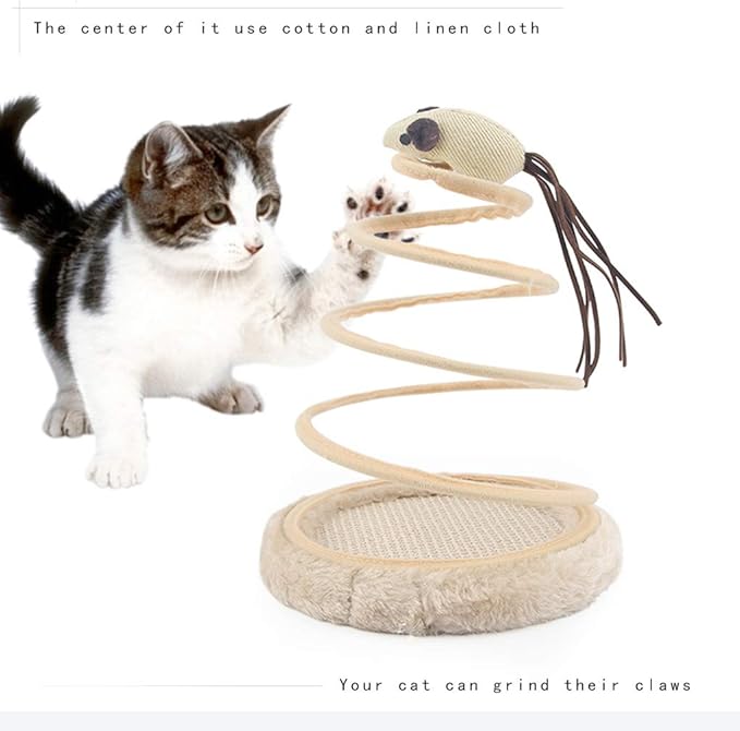 Andiker Interactive Cat Toy, Cat Plush Toy with Spiral Spring Plate and Funny Ball or Mouse Interactive Stainless Steel Spring Rotating Cat Creative Toy to Kill time and Keep Fit (Fish)