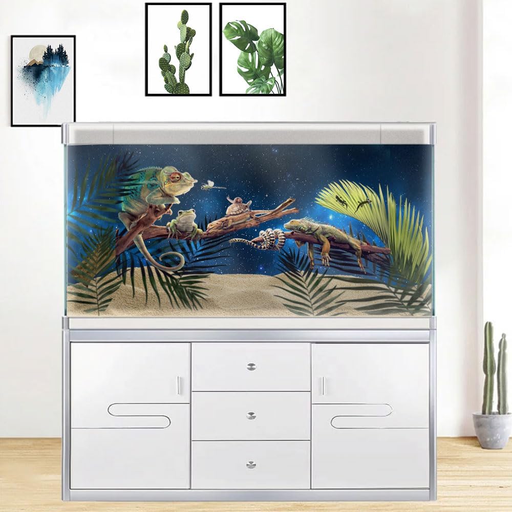 36X20IN Starry Aquarium Background, Art Starry Fish Tank Decorations Background, with 8 EVA Double-Sided Tape