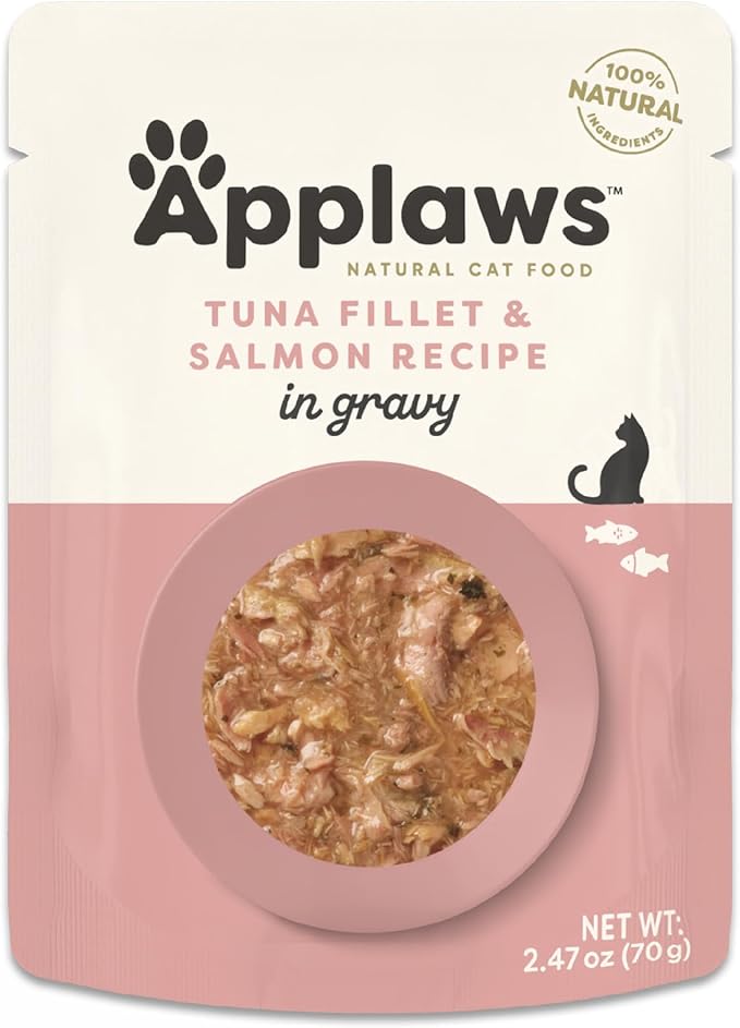 Applaws Natural Wet Cat Food in Gravy, Limited Ingredient Wet Cat Food Pouches, No Additives, Made with Natural Ingredients, Tuna with Salmon in Gravy (12 x 2.47oz Pouches)