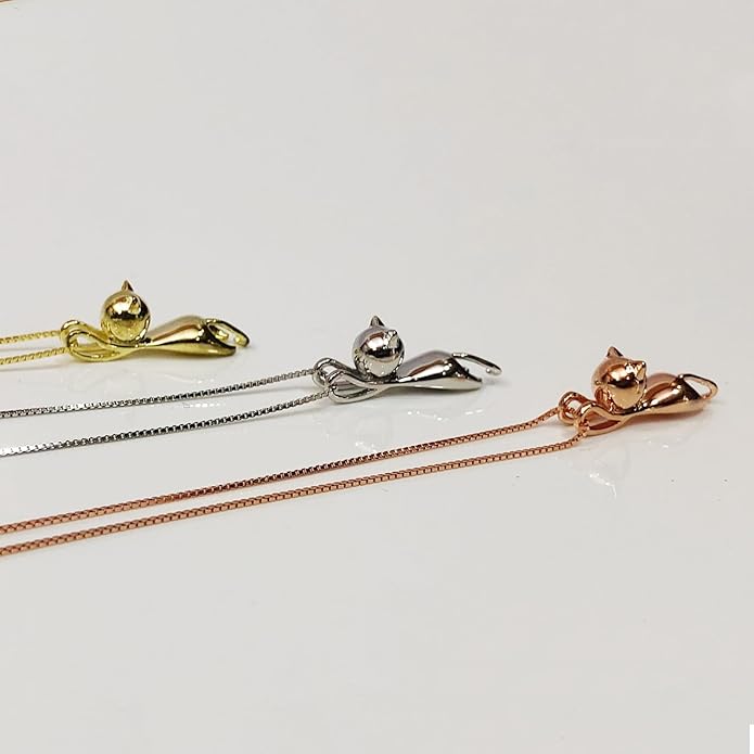 AFFY 925 Sterling Silver Cat Necklace for Women - Jewelry Gift for Cat Lovers - Flying Hanging Cat Pendant Collarbone Necklace