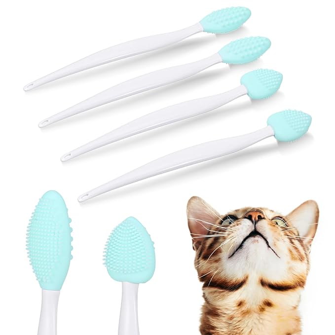 4Pcs Cat Acne Chin Treatment, Black Seed Brush Soft Silicone Cat Grooming Scraper Brush, for Cats Chin Acne & Blackhead Exfoliation, Double-sided Cat Brush