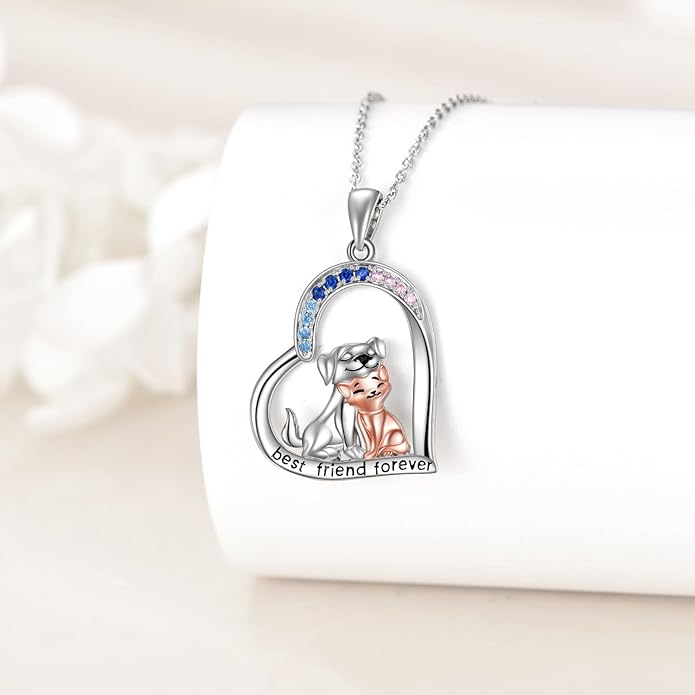CRMAD Cat Dog Necklace for Women Sterling Silver Cute Animal Heart Pendant