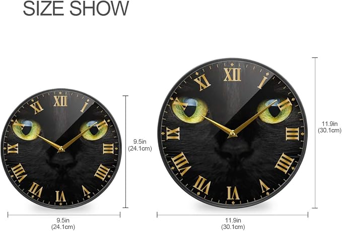 ALAZA Cute Black Cat Closeup Wall Clock Battery Operated Silent Non Ticking Clocks for Living Room Decor 12 Inch / 9.5 Inch