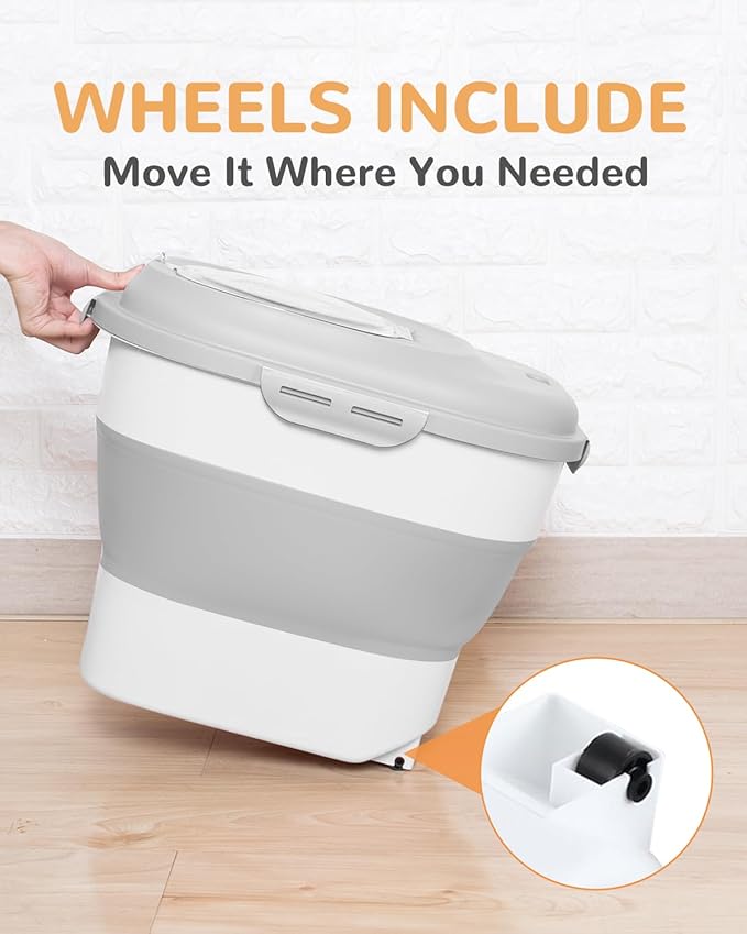 32-35 Lbs Dog Food Storage Container Collapsible Dog Food Container with Airtight Lids, Wheels, Scoop and 2pcs Food Storage Containers, Large Pet food storage for Dog, Cat
