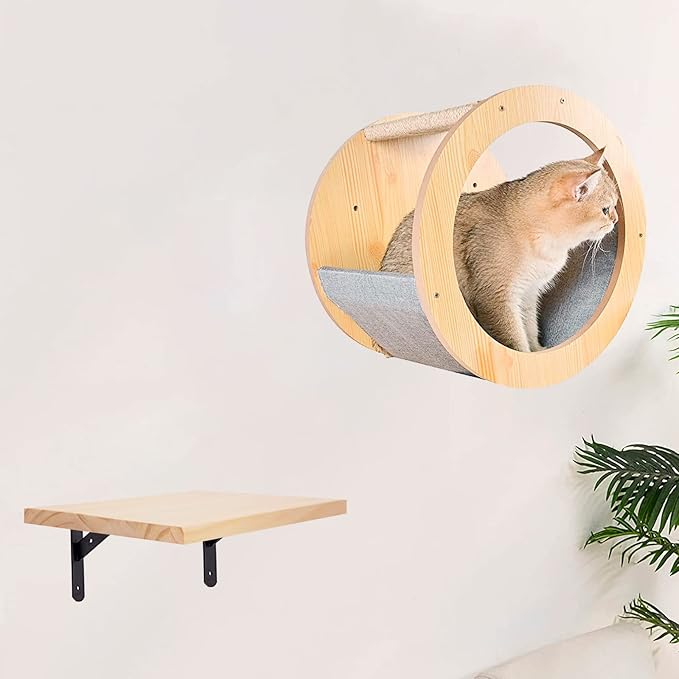 LhyBtm 2 Pack Wall Mounted Cat Climbing Step Shelf Cat Hideaway Platform Climber Wooden Cat Step Cat Wall Furniture for Indoor Cat Playing Jumping Lounging 7.87 x 9.84 Inch / 20 x 25cm