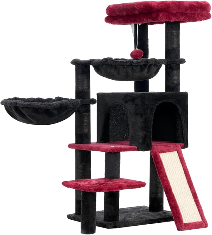 Gothic Cat Tree, Halloween Cat Tower with condo, 2 Baskets, Large Platform, Scratch Board, Cat Scratching Posts for Indoor Cats, Black and red GCT003SBR