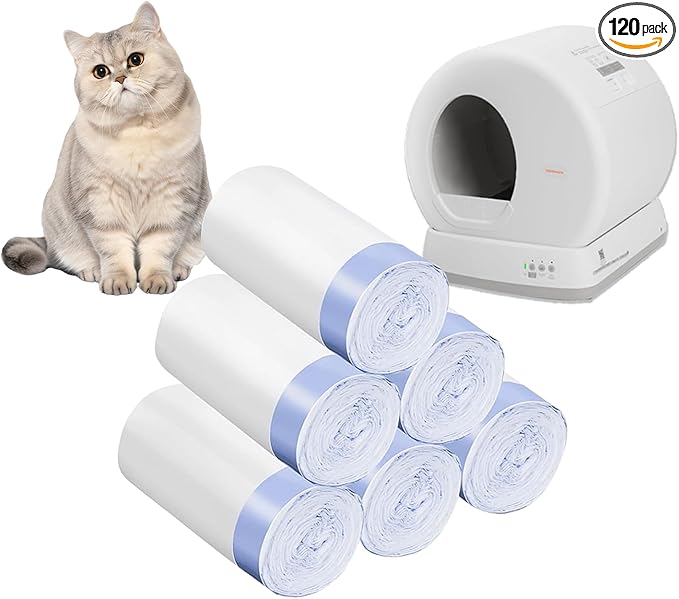 120 Count Extra Large Cat Litter Box Liners, Cat Litter Waste Receptacles Bags for MeoWant MW-SC01/MW-SC02/MW-LR01 Self-Cleaning Cat Litter Box